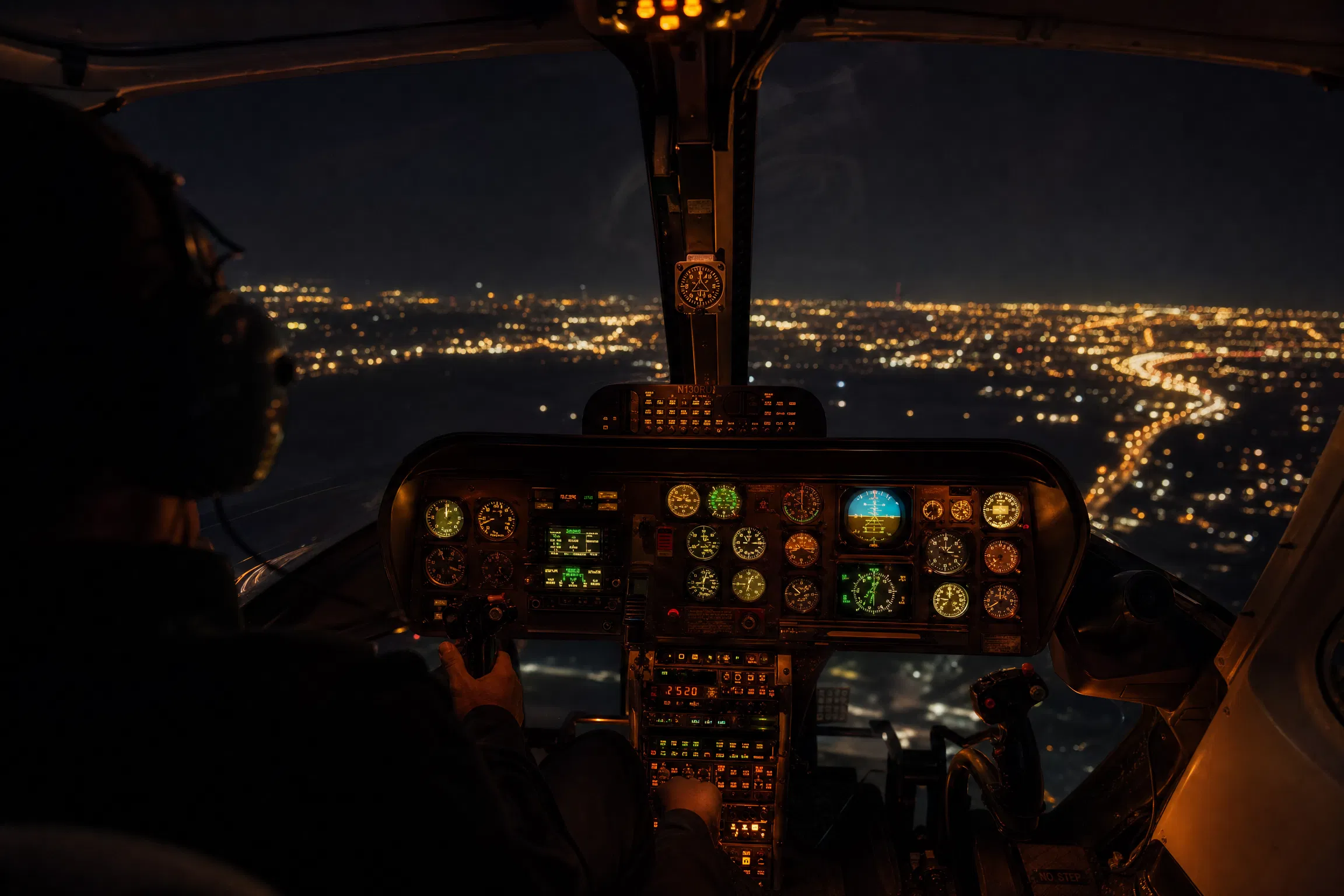 Mi-17 helicopter cockpit during night operations -- AATECH Aviation, Lao PDR